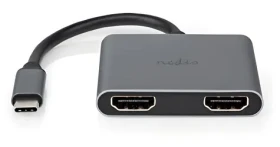 Nedis USB-C multiport adaptér 2 v 1 čierna / USB-C hub / 2x HDMI / DisplayPort Alt Mode (CCGP64670BK01)