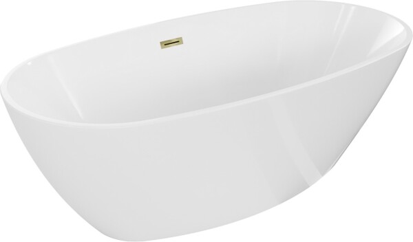 MEXEN/S - Eris voľne stojaca vaňa 155 x 80, biela, sifón a prepad zlatá 53441558000-50