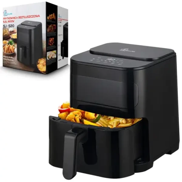 Extralink Home SJ-520 5.2L EU čierna / Teplovzdušná fritéza / 1600W / 5,2 l / 80-200 ° C / dotykové ovládanie (EX.34512)