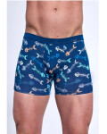 Pánske boxerky Tattoo Fishbone 280/247 Dark Blue Pattern - Cornette XXL tmavě modrá - vzor