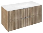 SAPHO - CIRASA STRIP kúpeľňová skrinka 100cm CIRASA s umývadlom a LED zrkadlom, 2 zásuvky, dub Alabama KSET-109