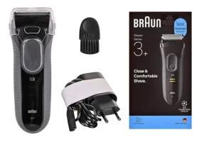 Braun Series 3+ 3000 čierna/sivá / Holiaci strojček / Planžetový / Vodeodolný / Rýchle nabíjanie (8700216735896)