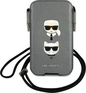 Karl Lagerfeld Karl Lagerfeld Torebka KLHCP12LOPHKCG 6,7" Sivý/grey hardcase Saffiano Ikonik Karl&Choupette Head