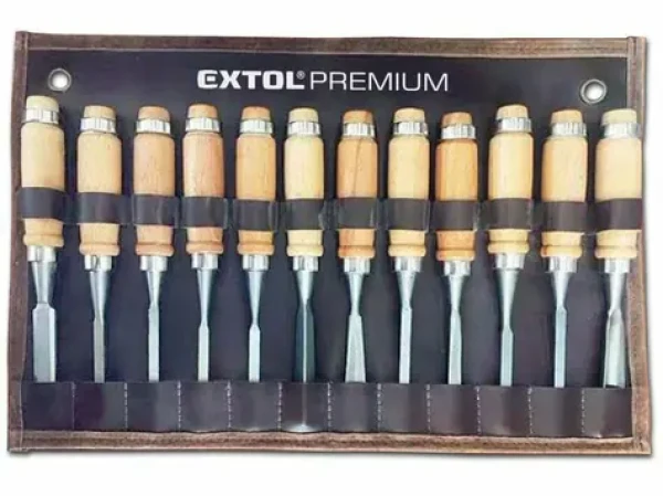Extol- Premium Dláta rezbárska súprava 12ks | dĺžka 200 mm | CrV (EX8812405)