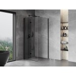 MEXEN/S - Mist-F sprchovací kút skladacie dvere ľavá 75 x 75, transparent, čierna 8A6T-075-075-70-00-L