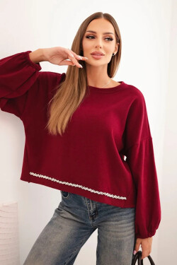 Dámska mikina s ozdobným lemom v spodnej časti bordová UNI