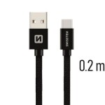 SWISSTEN TEXTILE dátový kábel USB USB-C 0.2m čierna (71521101)