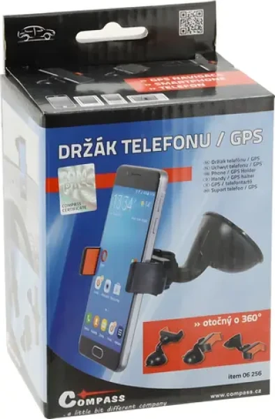 Compass Držiak telefónu a GPS na prísavku SIDE / Držiak / Prísavka s aretáciou / 360° otočný / čierna (06256)