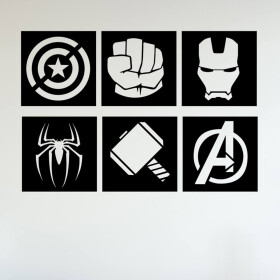 Veselá Stena Samolepka Znaky Avengers sada Farba: černá, Veľkosť: 40 x 58 cm