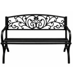 Mamido Záhradná kovová lavica pre 2 osoby dekoratívna čierna
