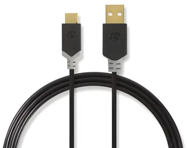 Nedis USB-A - USB-C antracit / Kábel / USB 2.0 / 60 W / 480 Mbps / 2 m (CCBW60601AT20)