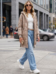 Dlhá dámska prešívaná bunda s kapucňou, béžová, FashionStreet TY5810 L