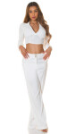 Sexy Musthave Crop Blouse with V-Neck & collar white Einheitsgroesse