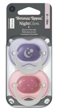 Tommee Tippee Cumlík Night dievčenské 6-18 m / silikónový / svieti v tme / 2 ks