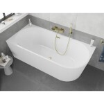 MEXEN/S - Silo voľne stojaca rohová vaňa ľavá reliéf 150 x 75, biela, sifón a prepad zlatá kartáčovaná 52891507500L-55