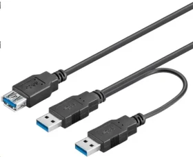 PremiumCord USB 3.0 napájací Y kábel A/M+A/M - A/F / Kábel / 30 cm / čierny (ku3y02)