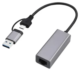 Gembird A-USB3AC-LAN-01 sivá / Gigabitový sieťový adaptér / 1x LAN / USB-A + USB-C / USB 3.1 (A-USB3AC-LAN-01)