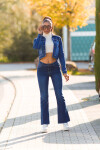 Sexy dark denim used look flarred Jeans denimblue