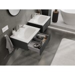 MEXEN/S - Rivel kúpeľňová skrinka 60 cm s umývadlom Vela, 1 šuplík, reliéf, grafit mat/biela mat 91A20-06023-1-BF66-W23M01