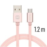 SWISSTEN TEXTILE dátový kábel USB - microUSB 1.2m ružovo-zlatá (71522205)