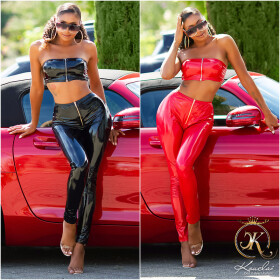 Sexy Koucla Highwaist Latex look pants with zip red