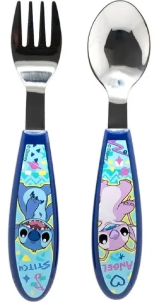 STOR Detský príbor 2ks Stitch a Angel / Nerezová oceľ / Bez BPA (75068)