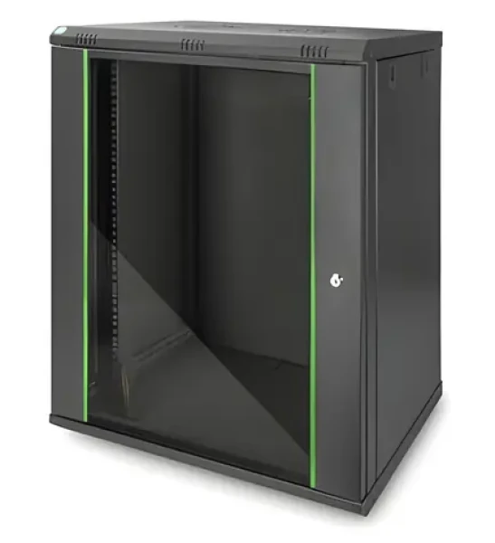 Digitus Dynamic čierna / Nástenný rozvádzač / 19" / 16U / 785x600x450 mm / uzamykateľné sklenené dvere (DN-19 16-U-EC-SW)