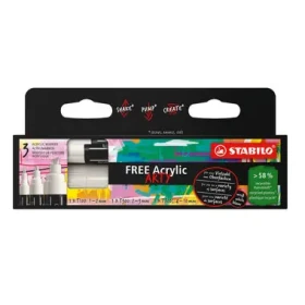 STABILO® FREE Acrylic - 3 ks súprava - 1x T100, T300, T800C - s 3 rôznymi hrotmi - biela (691/693-3-700)