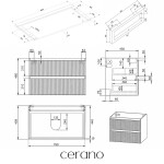 CERANO - Kúpeľňová skrinka Carole - biela matná ryhovaná + doska pod umývadlo Navira Pro - 36 mm + konzola čierna - 160x46x51,6 CER-400526