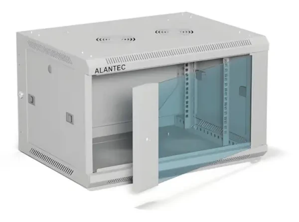 Alantec nástenný rozvádzač 19" 6U 600x450 sivý / Rozvádzač / 19" / 6U / 600x450 mm / sklenené dvere / Flat pack (SW-6U-600-450-01-SF)