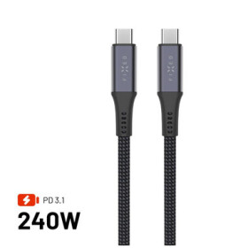 FIXED Dlhý nabíjací a dátový opletený kábel s konektormi USB-C/USB-C PD 3.1 2 m USB4gen2 20Gbps 4K60Hz 240W sivý (FIXDBP-CC2-GR)