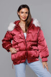 Krátka nadrozmerná bunda vo vínovej farbe (H-1109-25) odstíny červené S (36)