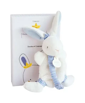 Doudou Darčeková sada - Hračka s úchytom na cumlík králiček 15 cm modrý