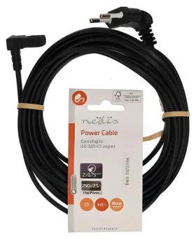 Nedis Napájací kábel Euro - IEC-320-C7 čierna / Napájací kábel / obojstranne uhlový 90° / poniklované / 5 m (CEGL11075BK50)