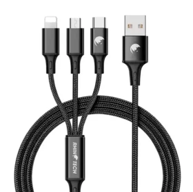 RhinoTech Kábel 3v1 USB-A (M) - MicroUSB (M) amp; USB-C (M) amp; Lightning (M) 1.2m čierna (RTACC321)