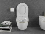 MEXEN - Lena Závesná WC misa vrátane sedátka s slow-slim, duroplast, biela/zlatá linka 30224005