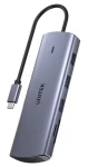 Unitek USB-C húb strieborná / Hub USB / 9v1 / HDMI / VGA / RJ-45 / čítačka SD kariet / PD 100W (D1113A)
