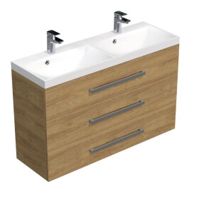 Kúpeľňová skrinka s chrómovými úchytmi a umývadlom SAT Cube Way 120x76,5x40 cm dub Hickory mat CUBE21203DH CUBE21203DH
