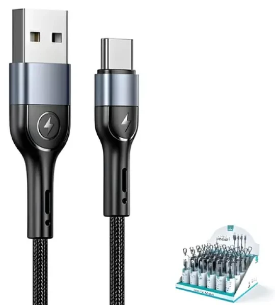 USAMS US-SJ449 U55 čierna / Dobíjací a dátový kábel / USB-C / Nylon braided / 2A / 1m (SJ449ZJ01)