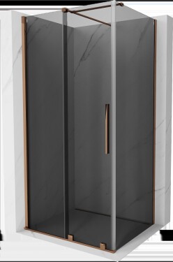 MEXEN/S - Velár sprchovací kút, posuvné dvere 110 x 80, grafit, ružové zlato 871-110-080-41-60