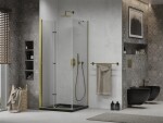 MEXEN/S - Lima sprchovací kút zalamovacie dvere 80 x 80, transparent, zlatý + Flat čierna vanička so sifónom 856-080-080-50-00-4070G