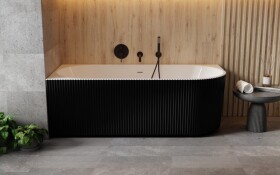 BESCO - Voľne stojaca vaňa DENAYA čierna/biela, sifón so štrbinovým prepadom - Farba - Čierna / biela, Farba sifónu - Čierna, Rozmer vane - 170 × 78 cm, Spôsob prevedenia - Ľavé VANDENA170BWLB