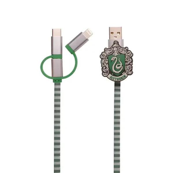 ThumbsUp! Slytherin zelená, šedá / Nabíjací kábel / 3v1 / USB-A, Micro-USB, Lightning, USB-C / 1 m (1002654)