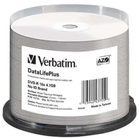 Verbatim DVD R DataLifePlus Wide Thermal / Optické médium / 4,7 GB / 16x / no-ID / 50 pack Spindle (43755)