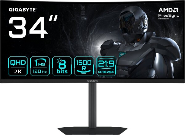 Gigabyte GIGABYTE GS34WQCA 86,36cm 34Zoll VA EDGE 3440x1440 WQHD 120Hz 300cd/m2 2xHDMI 2.1 1xDP 1.4