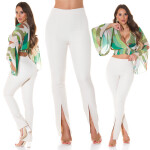 Trendy Highwaist pants with Cuts BlogerStyle BEIGE L