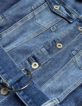 Světle modrá krátká džínová bunda páskem (CK1914) Barva: odcienie niebieskiego, Velikost: