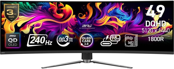 MSI MSI MPG 491CQPXDE QD-OLED monitor komputerowy 124,5 cm (49") 5120 x 1440 px Dual QHD Čierny