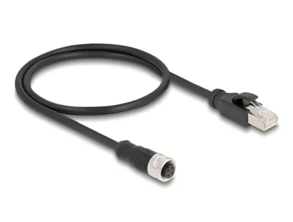 DeLock M12 4pin D-kód (F) - RJ45 (M) / Priemyselný sieťový kábel / 50 cm / -25 až 80 °C (60072)