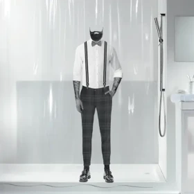SPIRELLA Sprchový záves DANDY motív muž číry / 180 x 200 cm / PEVA